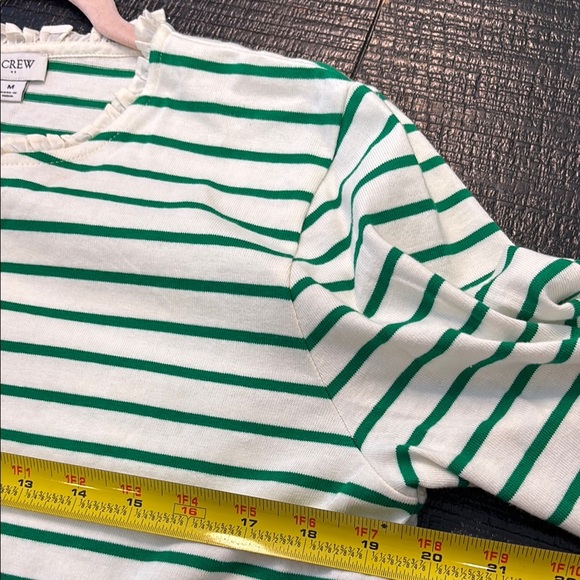 J. Crew Striped ruffle collar henley green white size M - Picture 7 of 9